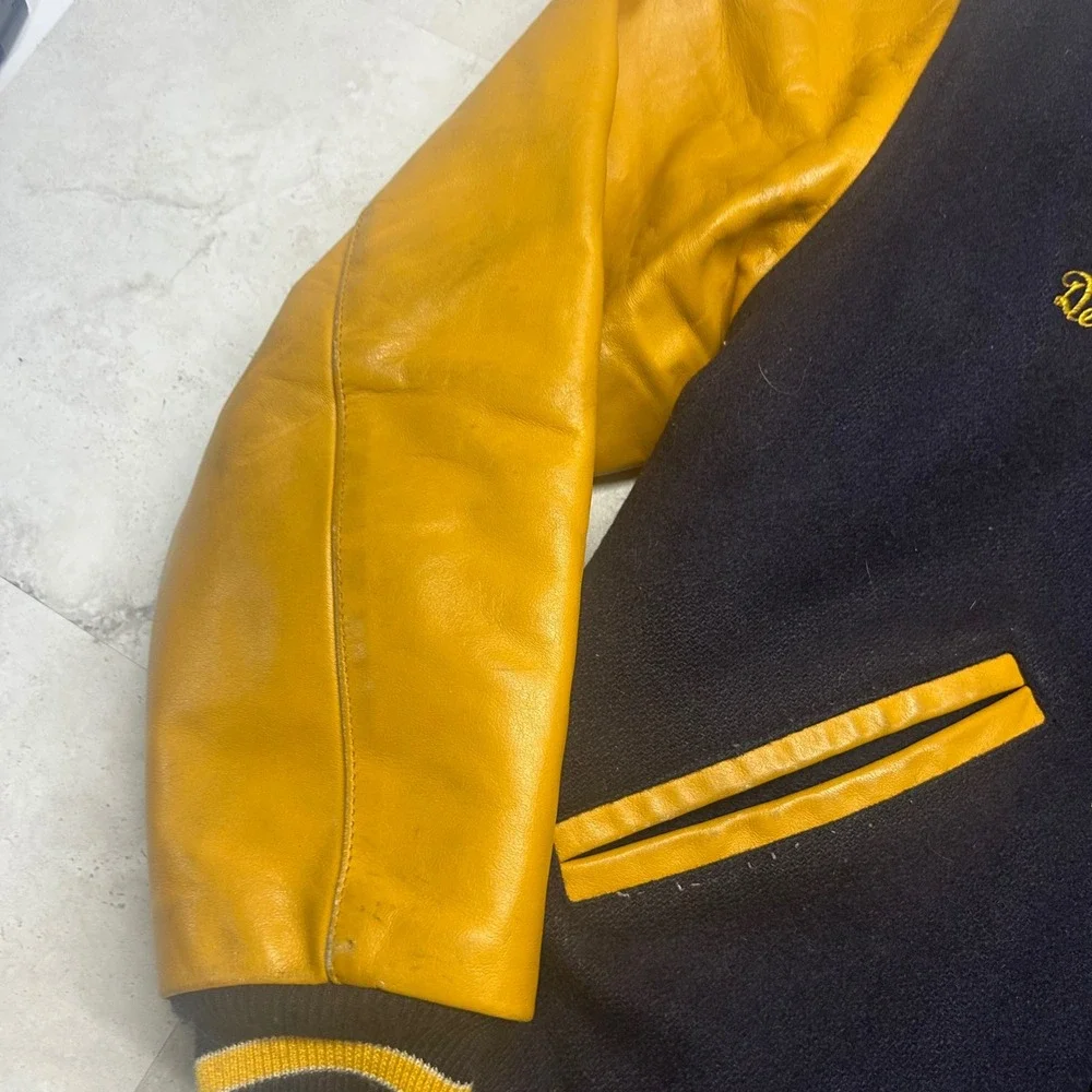 T&M Sportswear Teamsters Local 299 Varsity Jacket Navy Yellow Mens L Vintage